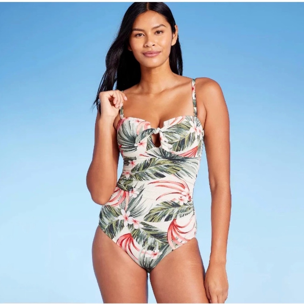 Kona Sol One Piece Women’s Large Tropical Print Swimsuit NWOT Adjustable Straps